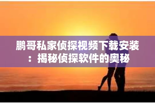 鹏哥私家侦探视频下载安装：揭秘侦探软件的奥秘