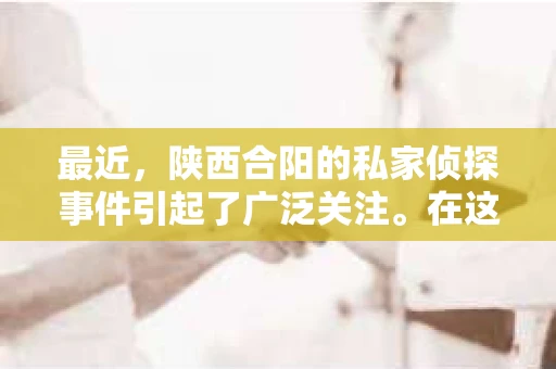 最近，陕西合阳的私家侦探事件引起了广泛关注。在这个信息爆炸的时代，隐私保护显得尤为重要。今天，我们就来聊聊这个事件，看看它背后的一些故事。