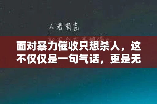 面对暴力催收只想杀人，这不仅仅是一句气话，更是无数借款人内心深处的恐惧。在这个看似光鲜亮丽的现代社会，暴力催收现象却如同毒瘤般蔓延，让人防不胜防。今天，我们就来聊聊这个沉重的话题，揭开暴力催收的冰山一角。